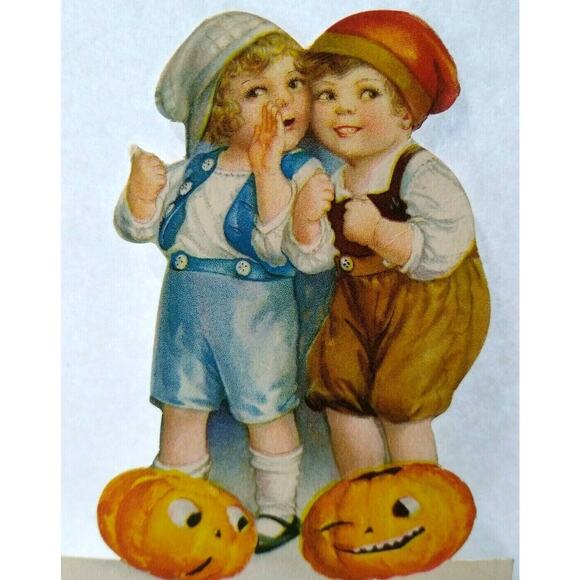 Halloween Placecard Ellen Clapsaddle Wolf Original Diecut Children Pumpkins JOL - Picture 2 of 4